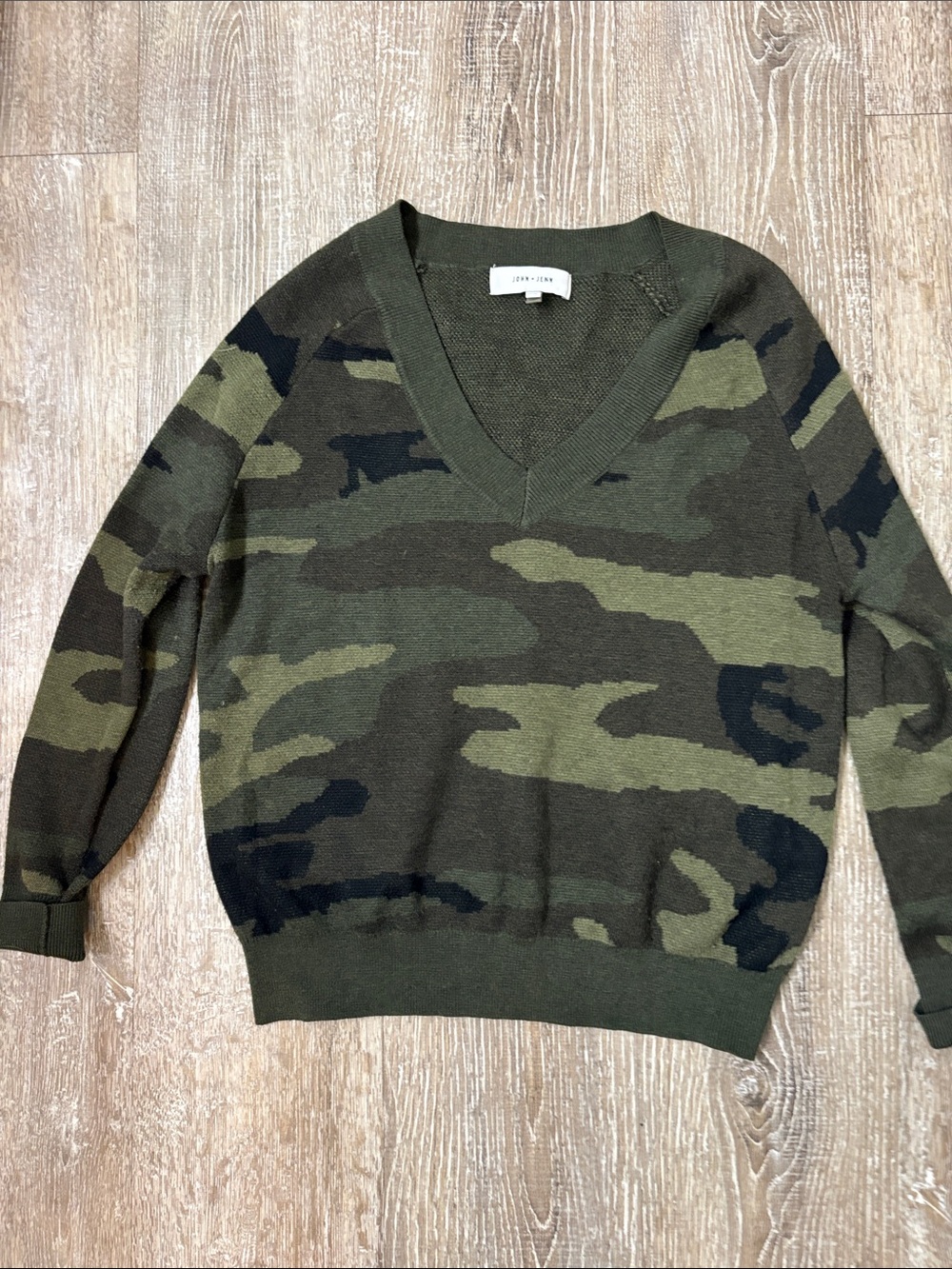 John + Jenn Camo V-Neck Sweater - Olive & Black